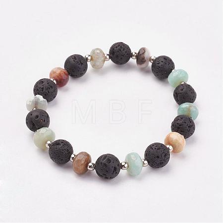 Natural Amazonite & Lava Rock Stretch Bracelets BJEW-JB03071-05-1
