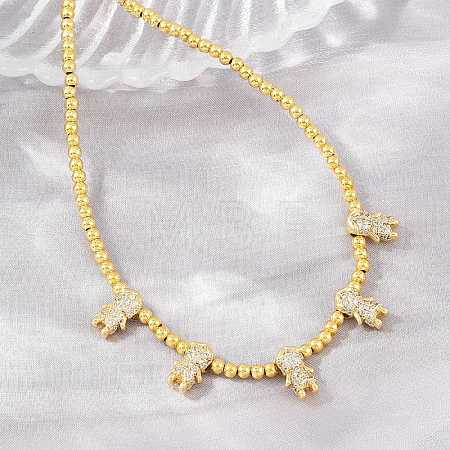 Brass Micro Pave Clear Cubic Zirconia Boy and Round Beaded Necklaces KK-CBA4547-14G-1