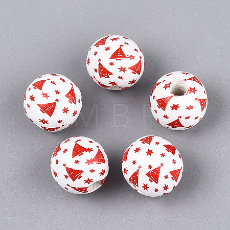 Christmas Spray Painted Schima Wood Beads WOOD-T032-35H-1