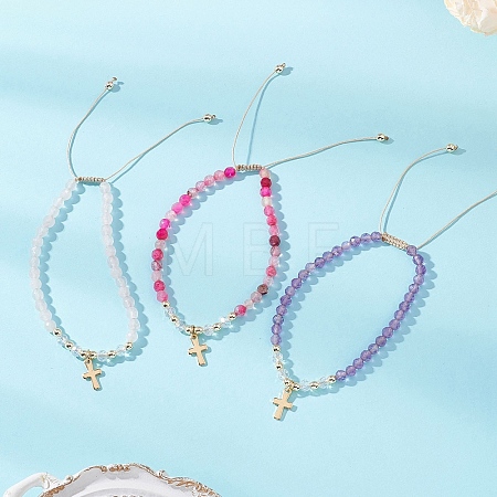 Mixed Stone Braided Bead Bracelets BJEW-JB12958-01-1