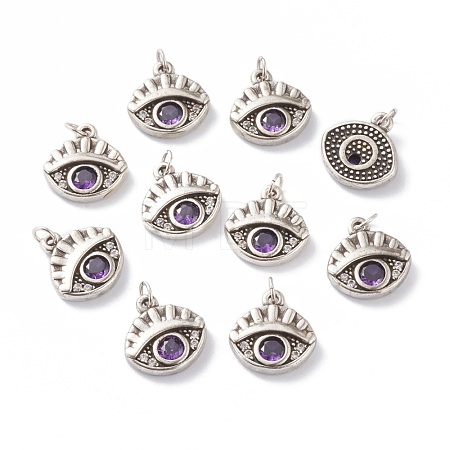 Brass Micro Pave Purple Cubic Zirconia Charms ZIRC-A016-08AS-1