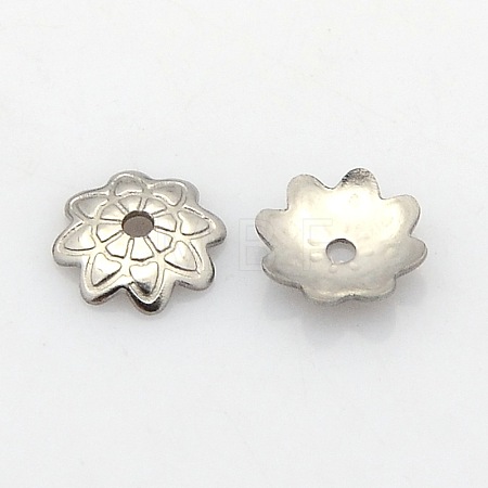 Tarnish Resistant 8-Petal 304 Stainless Steel Flower Bead Caps STAS-N027-01-1