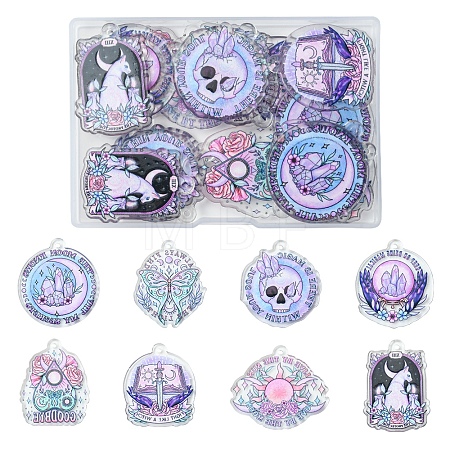 16Pcs 8 Style Halloween Printed Acrylic Pendants MACR-FS0001-41-1