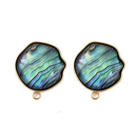 304 Stainless Steel Pave Natural Paua Shell Stud Earring Findings STAS-Z125-03G-1