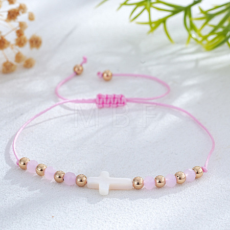 Adjustable Glass & Brass Beads Braided Bead Bracelets KF3798-8-1