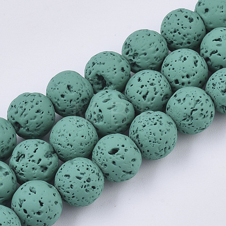 Spray Painted Natural Lava Rock Beads Strands G-N0324-B-03-1