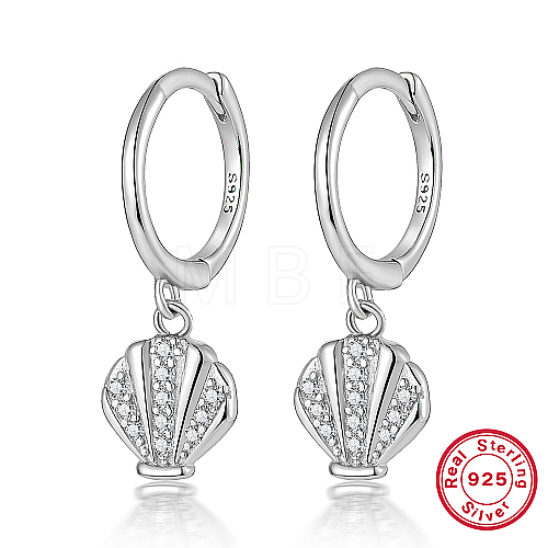 Anti-Tarnish Rhodium Plated 925 Sterling Silver Micro Pave Cubic Zirconia Dangle Hoop Earrings HH2530-2-1