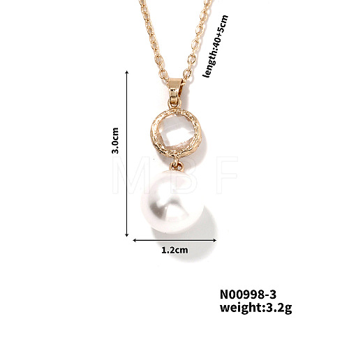 Brass Pave Rhinestone & Imitaiton Pearl Round Pendnat Shiny Women's Necklaces for Women NM0826-3-1