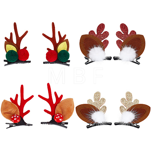 4 Pairs 4 Style Christmas Theme Antler Cloth & Iron Alligator Hair Clips PHAR-CP0001-16-1
