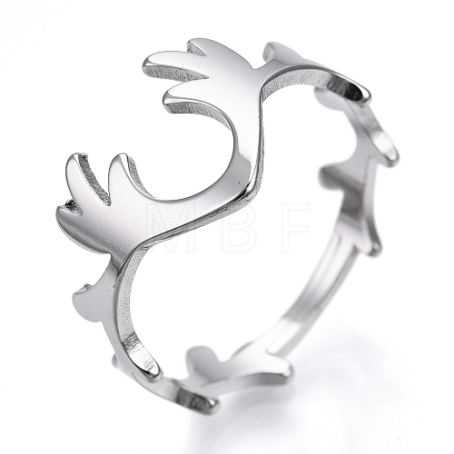 304 Stainless Steel Deer Antler Adjustable Ring for Women RJEW-T027-06P-1