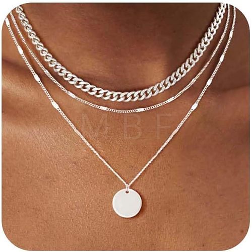 3Pcs Brass Disc Pendant 3 Layer Necklaces for Women FS-WG7502D-05-1