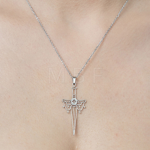 201 Stainless Steel Hollow Sword Pendant Necklace NJEW-OY001-95-1
