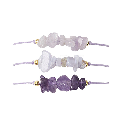 3Pcs 3 Styles Gemstone Braided Bead Bracelets BJEW-JB11146-05-1