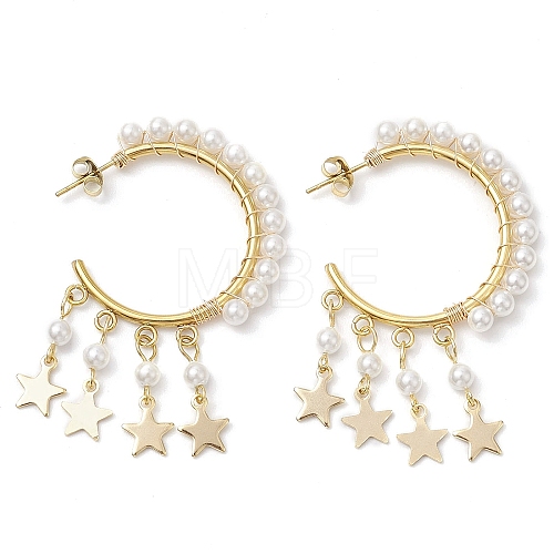 Star Shell Pearl Dangle Stud Earrings EJEW-JE06186-01-1