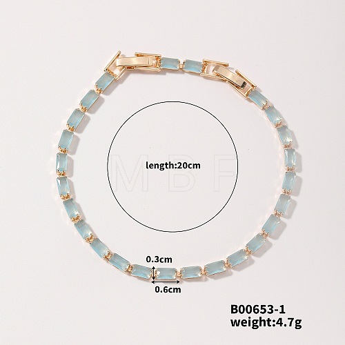 Elegant and Versatile Rectangle Brass Glass Bracelets for European and American Fashion QW9736-1-1