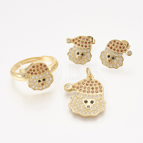 Brass Cubic Zirconia Pendants & Stud Earrings & Adjustable Rings Jewelry Sets SJEW-S043-04-1