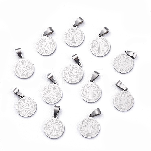 Flat Round with San Benito & Word 304 Stainless Steel Charms X-STAS-I036-03C-1