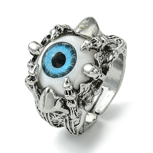 Evil Eye Alloy Acrylic Adjustable Rings RJEW-K275-51AS-01-1