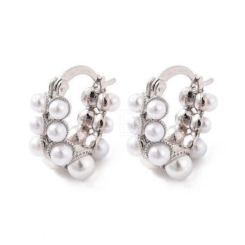 Rack Plating Brass ABS Imitation Pearl Hoop Earrings EJEW-M029-02P-1