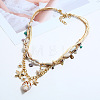 Bohemian Natural Shell & Alloy Starfish & Plastic Pearl Pendant Raffia Cord Double Layer Necklaces for Women FS-WG267BD-02-2