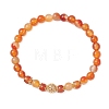 Natural Red Agate & Brass Round Beaded Stretch Bracelets for Women BJEW-JB12265-01-2