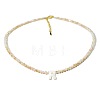 Natural White Shell Letter Faceted Glass Beaded Necklaces with 304 Stainless Steel End Chains SS7282-17-1