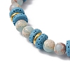 Natural Lava Rock & Synthetic Aqua Terra Jasper & Natural Aquamarine Beads Strethch Bracelets BJEW-JB11666-03-4