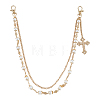 1Pc Alloy & Iron & Round White Imitation Pearl Link Chain Double Layer Cross Charm Pants Chains HJEW-ME0002-24-1