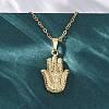 Hamsa Hand 304 Stainless Steel Pendant Necklaces NJEW-H059-01G-3