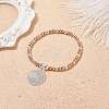 Two Tone Brass Round Beaded Stretch Bracelet with Flower Charm for Women BJEW-JB08598-2