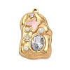 304 Stainless Steel Micro Pave Clear Cubic Zirconia with Pink Enamel & Plastic Pearl Pendants SA-CBA50C9-02G-1