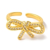 Bowknot Brass Micro Pave Clear Cubic Zirconia Open Cuff Rings for Women RJEW-C098-27G-2