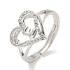 Heart with Letter Rack Plating Brass Micro Pave Clear Cubic Zirconia Adjustable Rings for Women RJEW-I105-01P-E-1