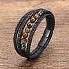 Natural Tiger Eye Round Beads & Braided Imitation Leather Cord Bracelets for Men FS-WGCE7B3-22-1