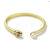 Brass Pave Colorful Cubic Zirconia Leopard Open Cuff Bangle for Women BJEW-K246-17G-2