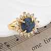 Sunflower Natural Lapis Lazuli Finger Rings RJEW-B113-03G-02-3