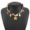 304 Stainless Steel Enamel Pendant Printed Cloth Scarf Necklaces for Women FS-WGDE682-03-1