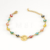 Colorful 304 Stainless Steel & Evil Eye Enamel Flat Round Link Bracelets FS-WGB13F5-03-1
