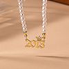 Alloy Crown Birth Year Pendant Imitation Pearl Round White Beaded Necklaces for Women FS-WG173C9-10-1