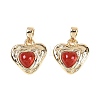 Brass Pave Natural Carnelian(Dyed & Heated) Heart Charms KK-U043-51G-01-1