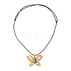 Alloy with Synthetic Turquoise Hollow Butterfly Pendant Black Waxed Cord Long Necklaces for Women FS-WG6109F-01-2