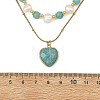 Natural Amazonite Heart Pendant 304 Stainless Steel Satellite Chain Double Layer Necklaces NJEW-JN06692-4