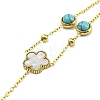 Synthetic Turquoise Half Round Link Chains Bracelet with Synthetic Shell Flower Open Cuff Ring BJEW-H324-04G-3
