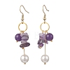 2 Pairs Natural Amethyst & Lapis Lazuli Dangle Earrings EJEW-JE06829-4