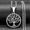 201 Stainless Steel Tree of Life Pendant Box Chain Necklaces for Men NJEW-S440-16P-1