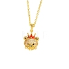 Brass Micro Pave Clear Cubic Zirconia and Enamel Bear with Red Crown Pendant Necklaces for Women WGF3CC5-01-3