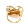 Rack Plating Heart Brass Micro Pave Cubic Zirconia Open Cuff Rings for Women RJEW-B064-04G-01-3