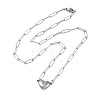 304 Stainless Steel Double-Sided Magnetic Heart Pendant Paperclip Chain Necklaces NJEW-U028-02P-4