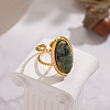 304 Stainless Steel with Natural Gemstone Cuff Open Rings for Women LS-FS3382-4