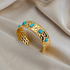 Vintage 304 Stainless Steel Pave Synthetic Turquoise Cuff Bangles for Women FO8532-4